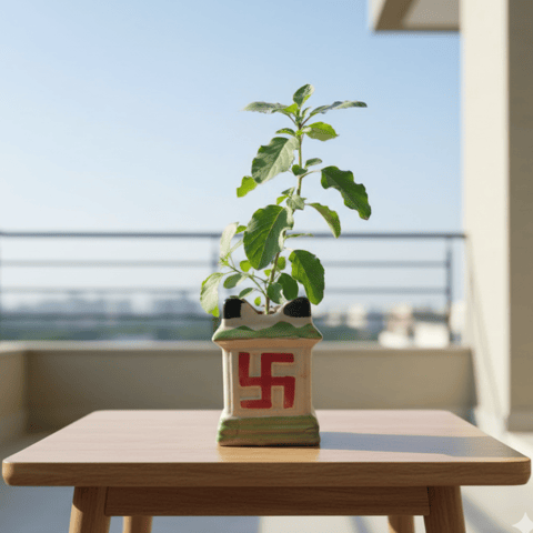 Rama Tulsi in 5 Inch Designer Tulsi Ceramic Pot