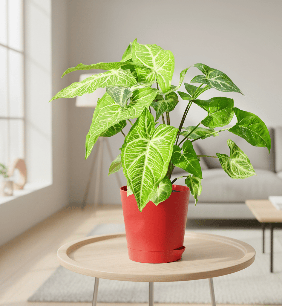 Syngonium Green in 4 Inch Red Florence Self Watering Pot