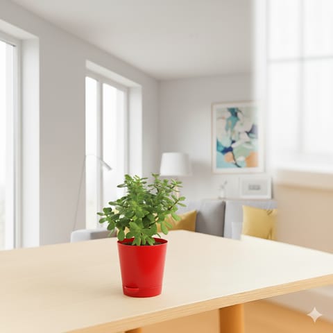 Jade in 4 Inch Red Florence Self Watering Pot