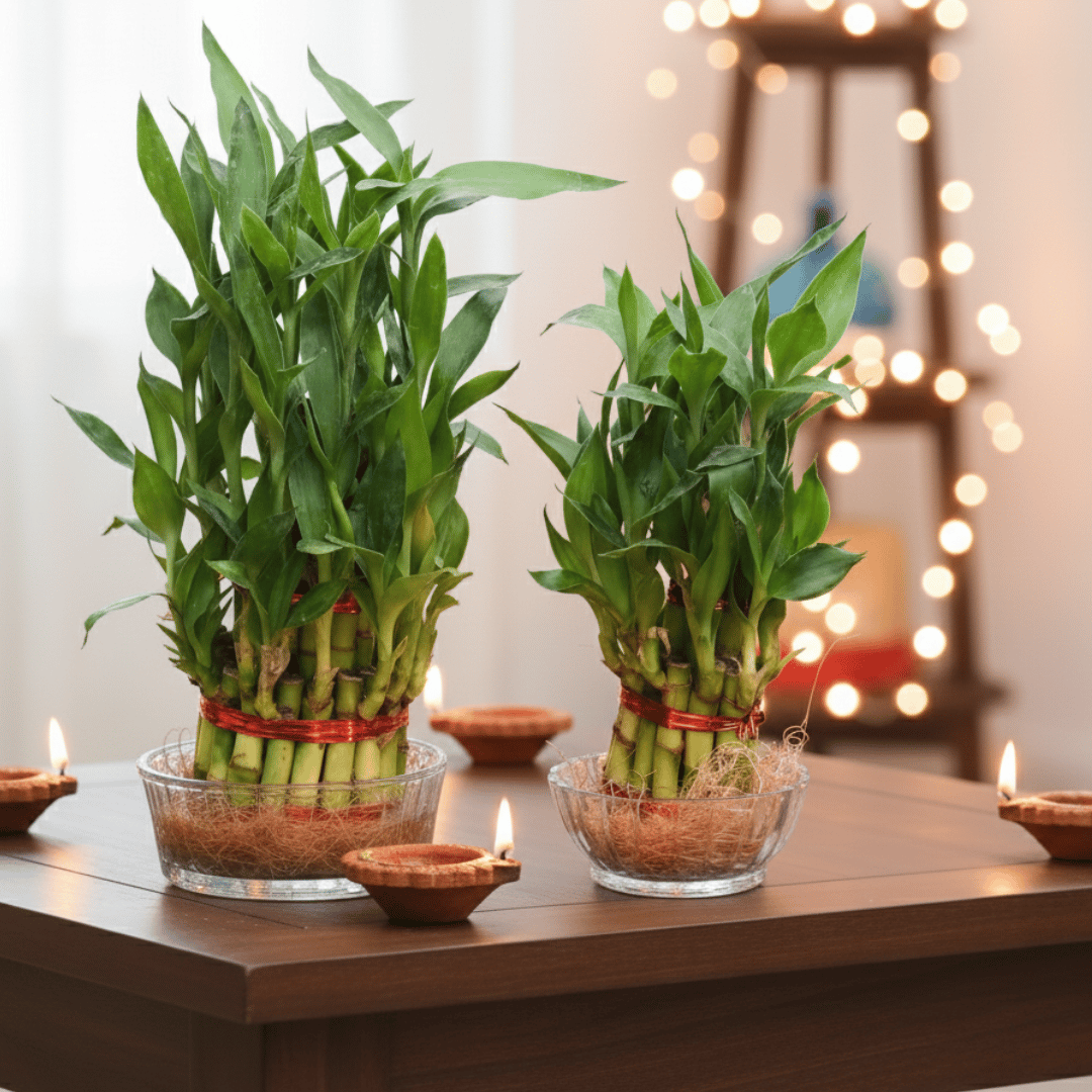 Set Of 2 - ( 2 & 3 Layer) Lucky Bamboo in 3 Inch Glass Bowl