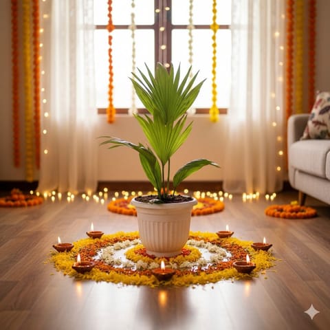 China / Fan Palm in 8 Inch White Olive Plastic Pot