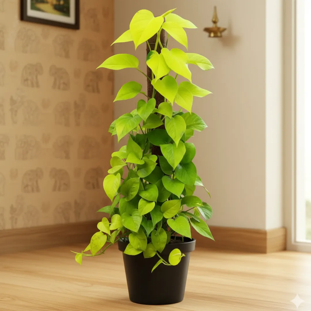 Money Plant Golden With 3 Ft Moss Stick in 10 Inch Nursery Pot