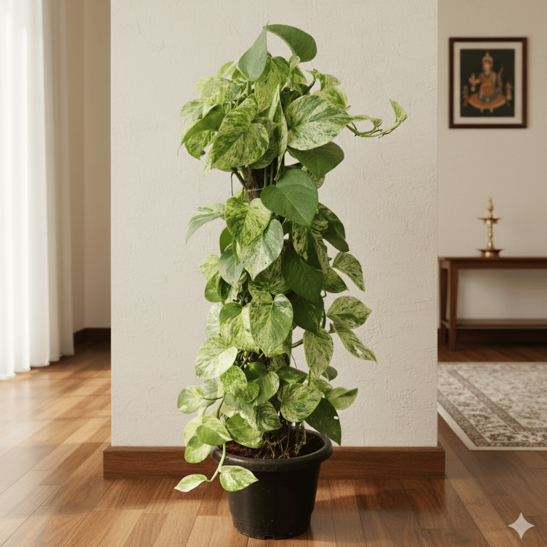 Money Plant Marble with 3 ft moss stick in 10 Inch Nursery Pot