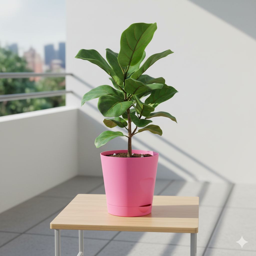 Fiddle Leaf Fig in 4 Inch Pink Florence Self Watering Pot