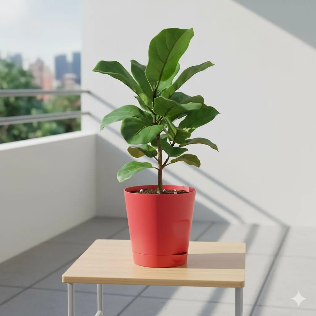 Fiddle Leaf Fig in 4 Inch Red Florence Self Watering Pot