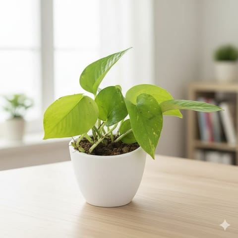 Money Plant Golden in 4 Inch White Ceramic Pot
