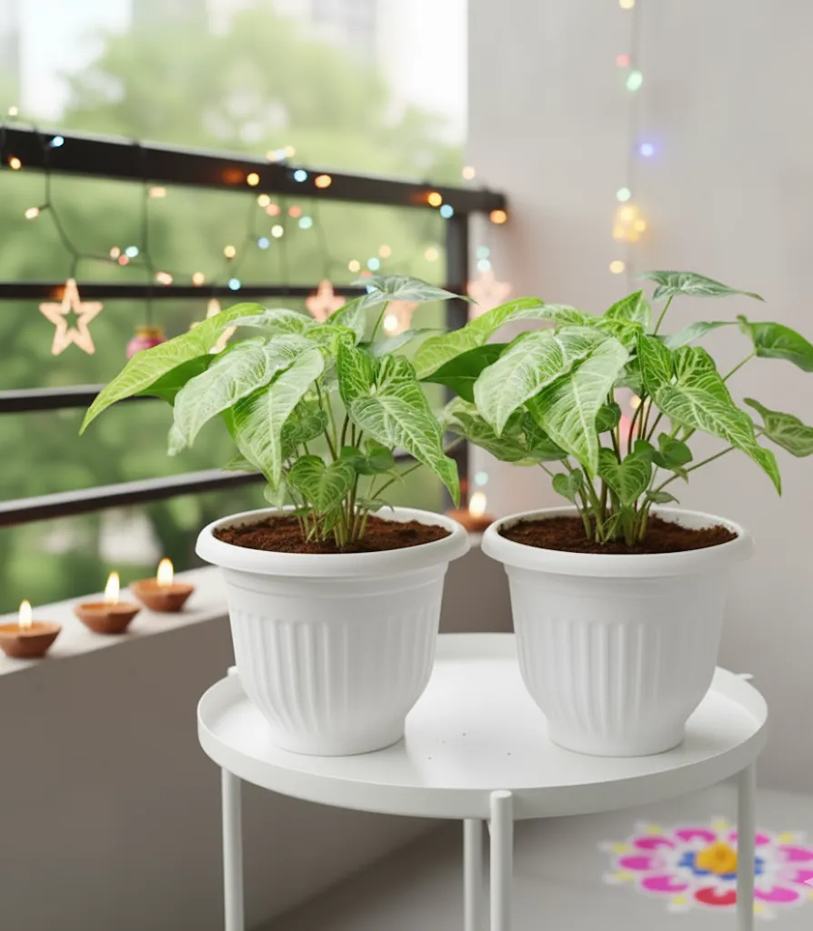 Set of 2 - Syngonium Green in 8 Inch White Olive Plastic Pot