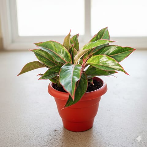 Aglaonema Lipstick in 8 Inch Terracotta Red Classy Plastic Pot