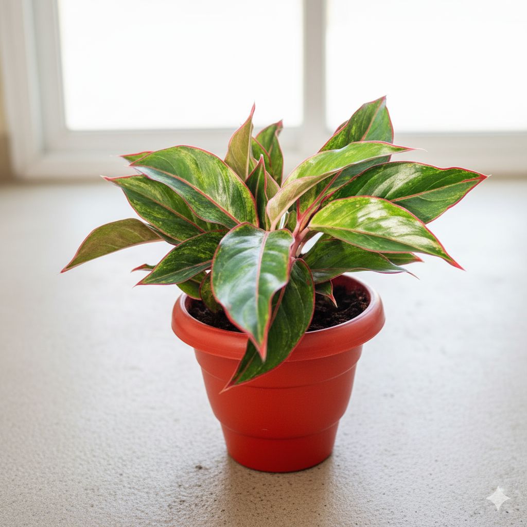 Aglaonema Lipstick in 8 Inch Terracotta Red Classy Plastic Pot