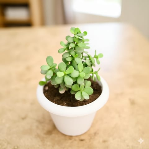 Jade  in 6 Inch Classy White Plastic Pot