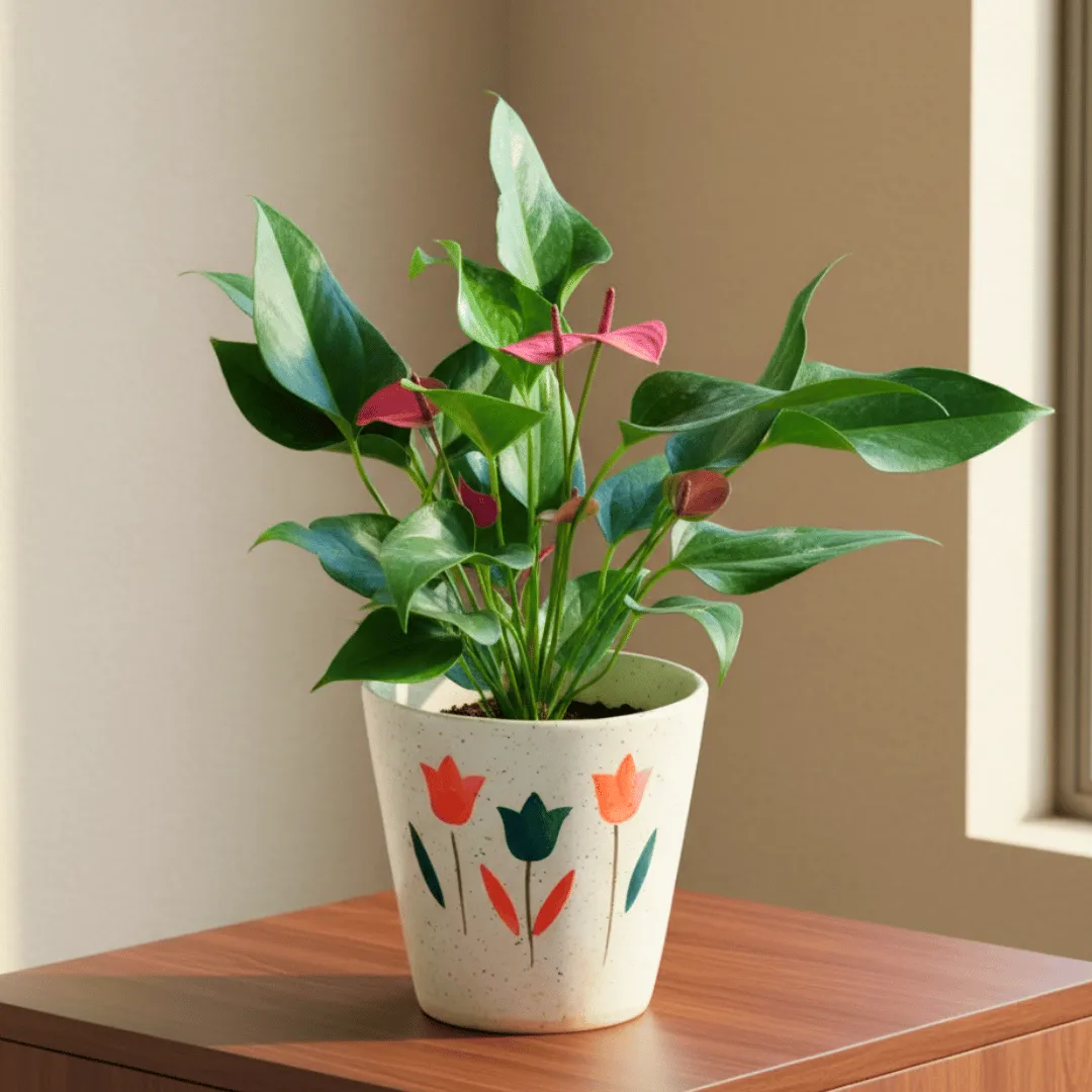 Anthurium (Any Colour) in 7 Inch White Balti Designer Ceramic Pot (Any Design)