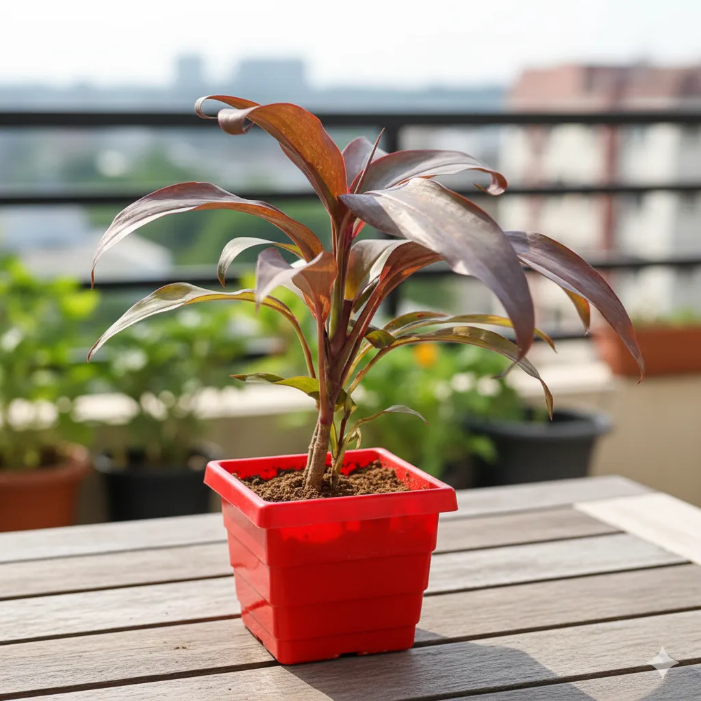 Dracaena Rosea in 4 Inch Red Premium Orchid Square Plastic Pot