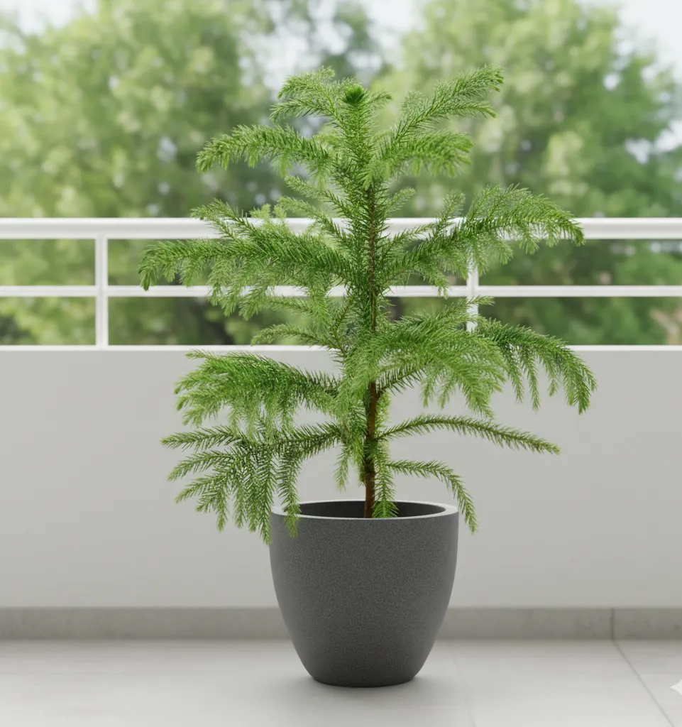 Araucaria / Christmas Tree (3-4 Ft) in 12 X 12 Inch Grey Premium Convessa Fiberglass Planter