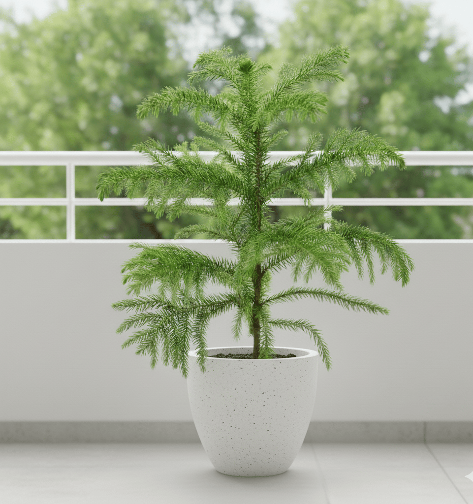 Araucaria / Christmas Tree (3-4 Ft) in 08 X 08 Inch White Premium Convessa Fiberglass Planter