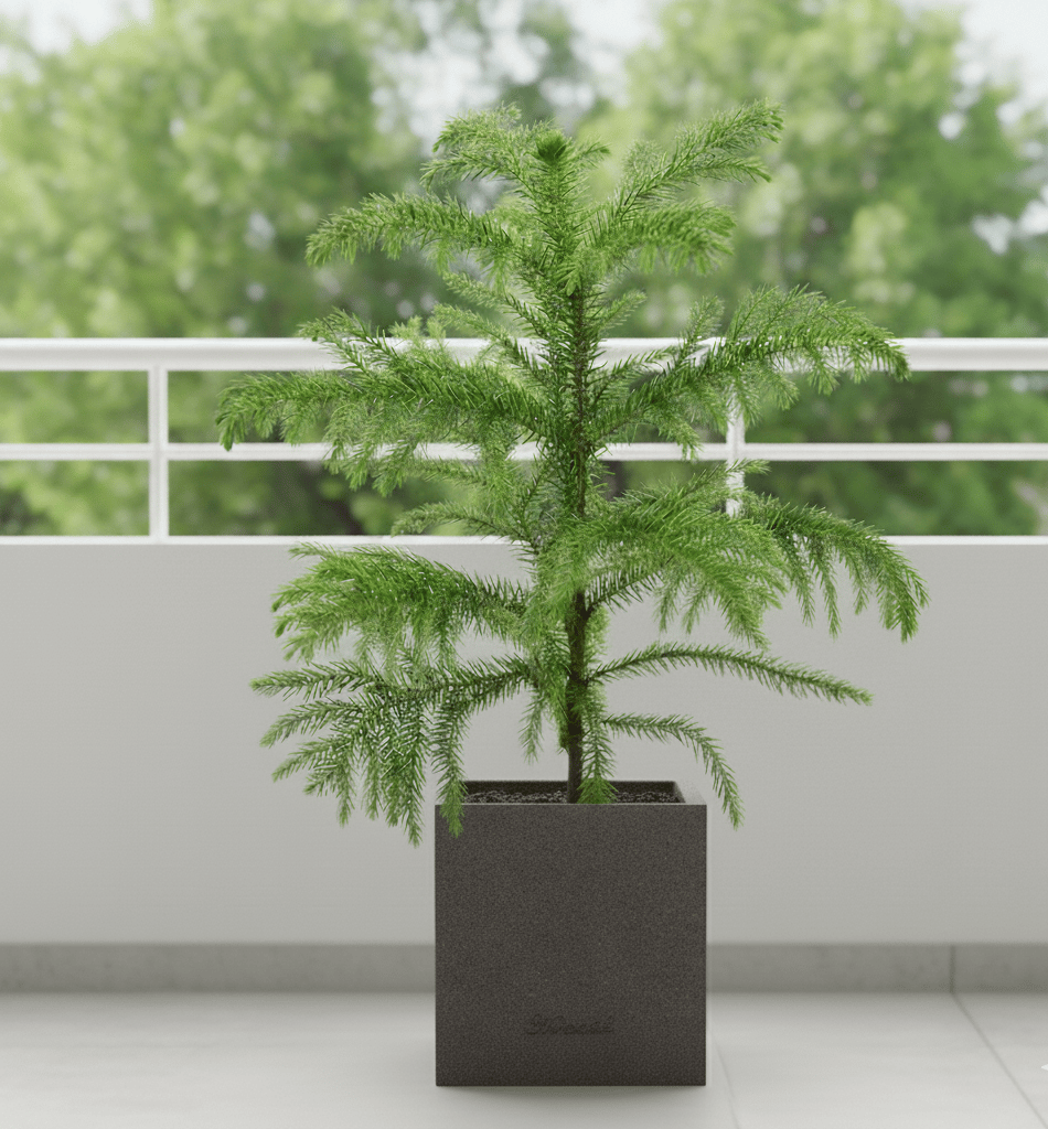 Araucaria / Christmas Tree (3-4 Ft) in 8 X 8 Inch Grey Premium Kyvos Fiberglass Planter