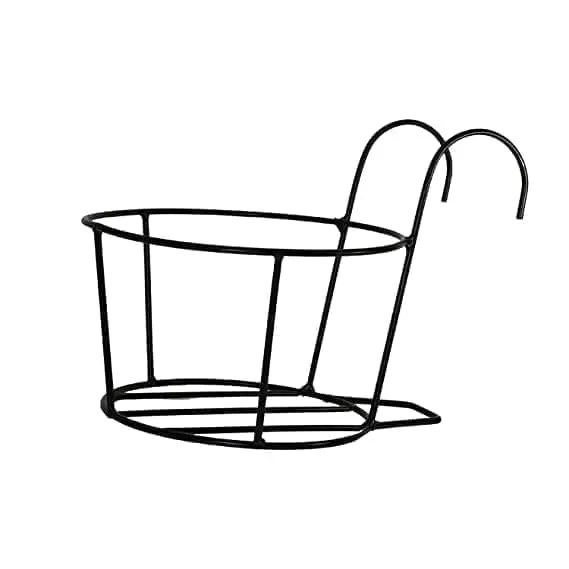 8 X 7 Inch Black Railing Basket | Anti Rust Powder Coated| Hanging Basket for Railing , Outdoor, Indoor & Flowering Hanging Plants - 1 Pcs