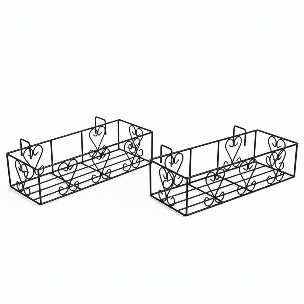 Set of 2 - 24 Inch (24 x 8.5 x 6 Inch) Black Double Basket Plant Stand