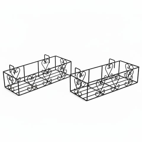 Set of 2 - 24 Inch (24 x 8.5 x 6 Inch) Black Double Basket Plant Stand