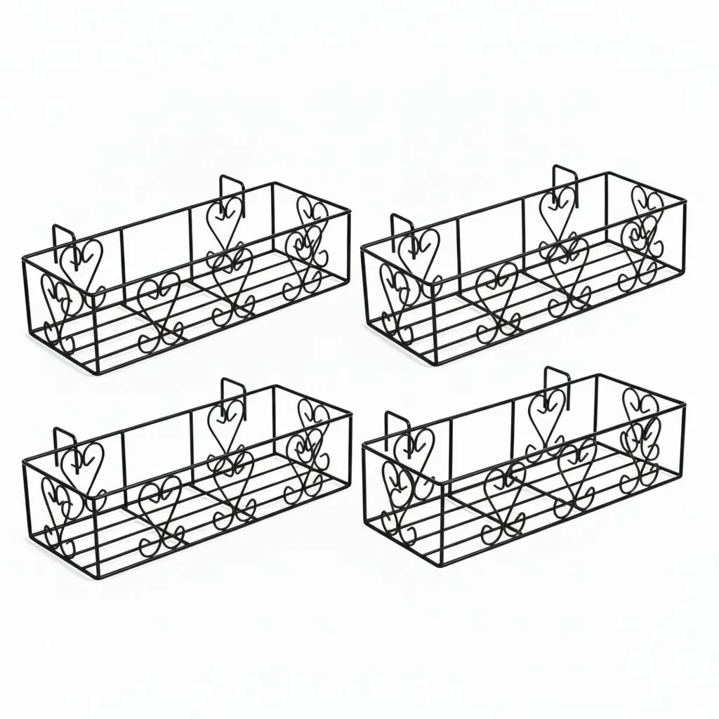 Set of 4 - 24 Inch (24 x 8.5 x 6 Inch) Black Double Basket Plant Stand