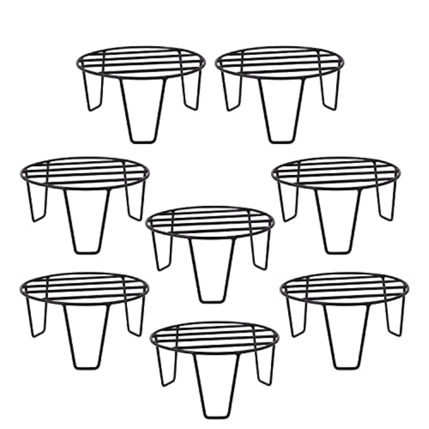 Set of 8 - 8 x 8 x 4 Inch Black Round Planter Stand