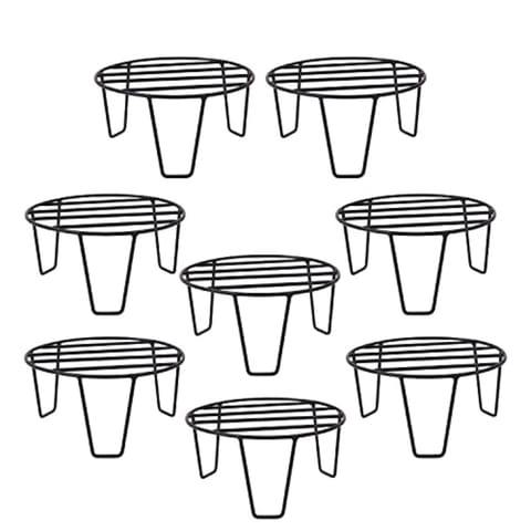 Set of 8 - 8 x 8 x 4 Inch Black Round Planter