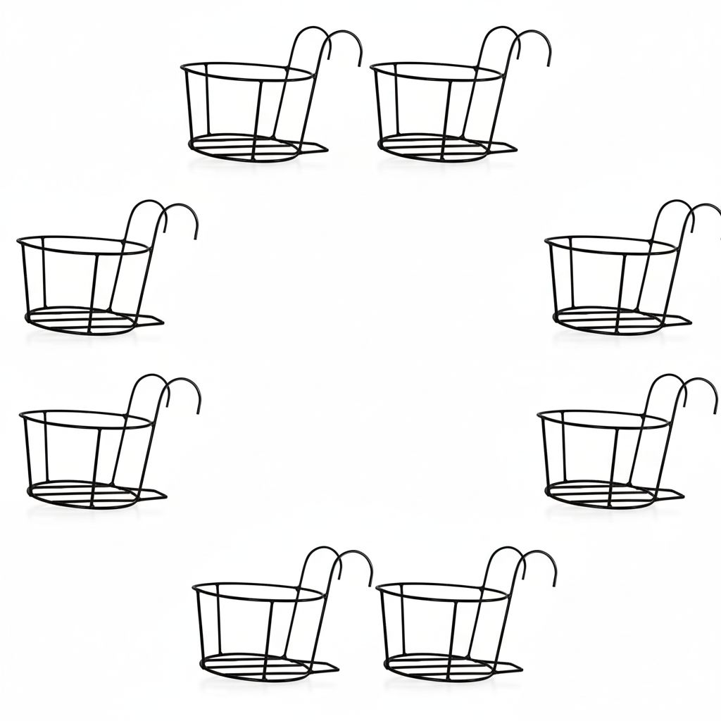 Set of 8 - 8 X 7 Inch Black Railing Basket