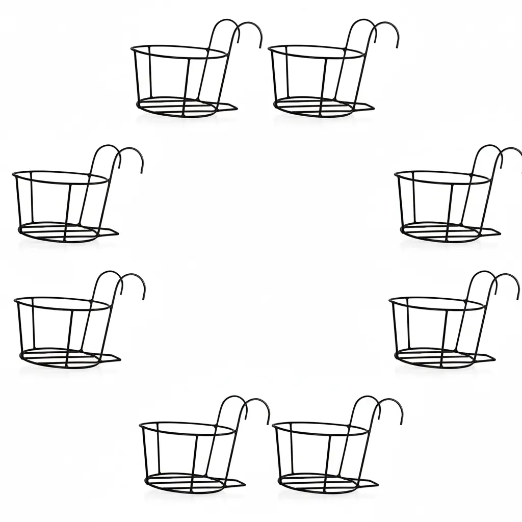 Set of 8 - 8 X 7 Inch Black Railing Basket