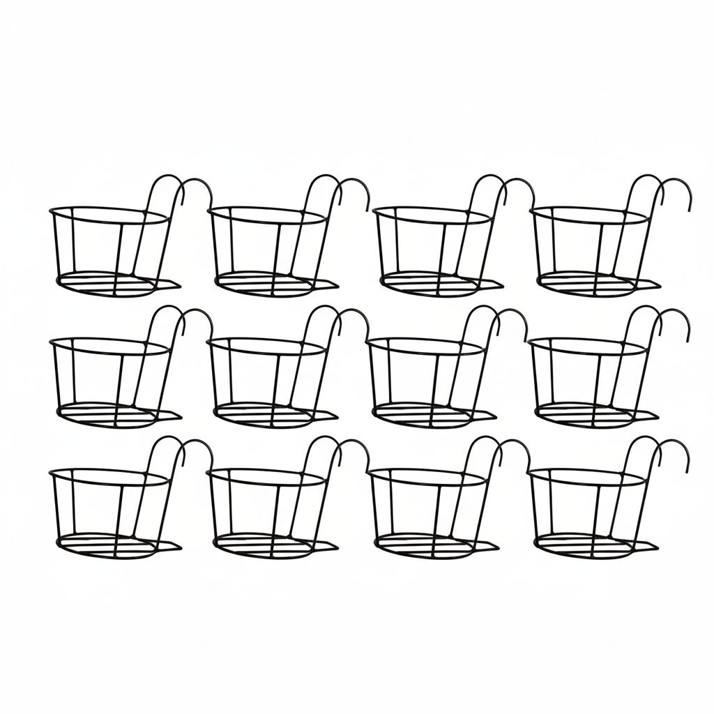 Set of 12 - 8 X 7 Inch Black Railing Basket