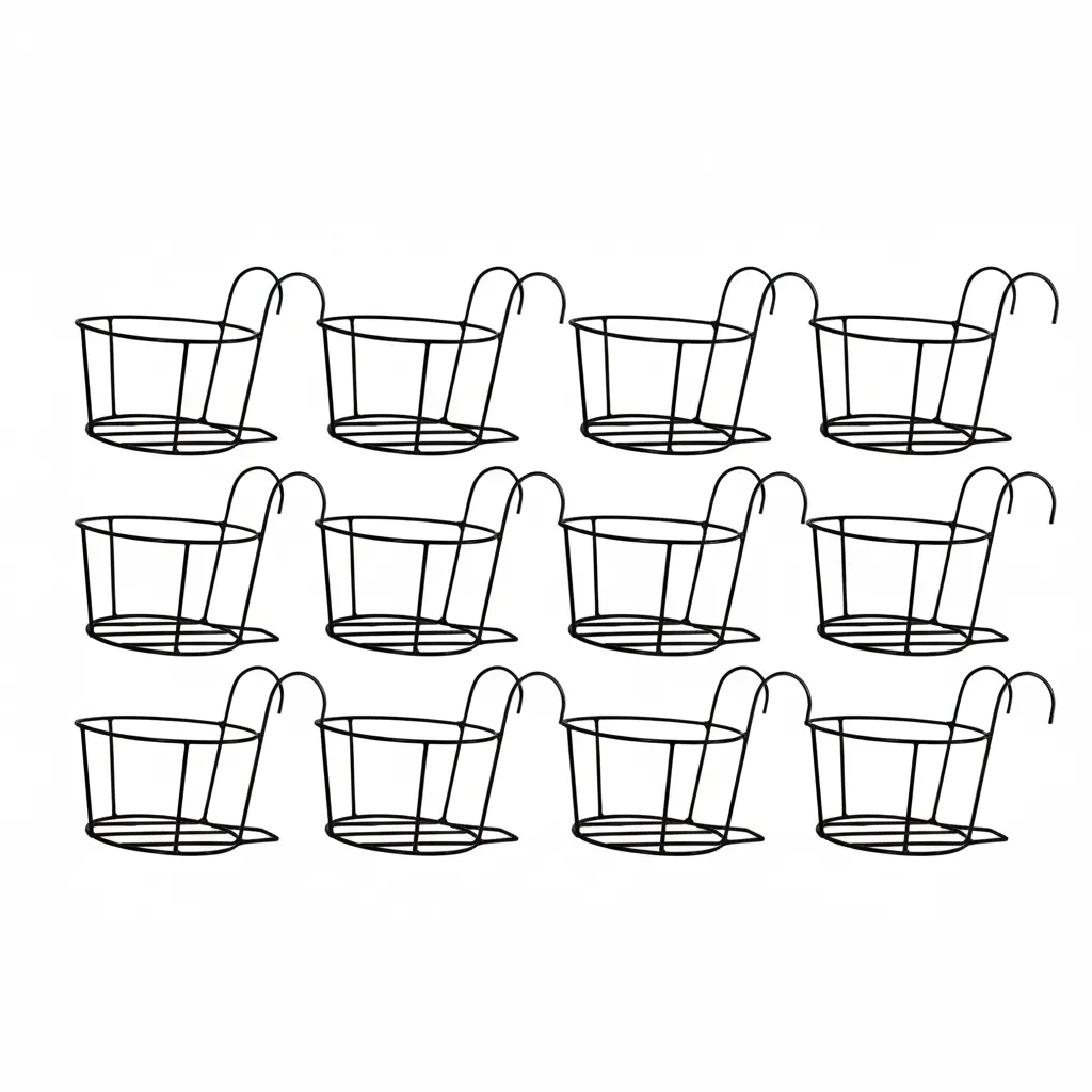 Set of 12 - 8 X 7 Inch Black Railing Basket