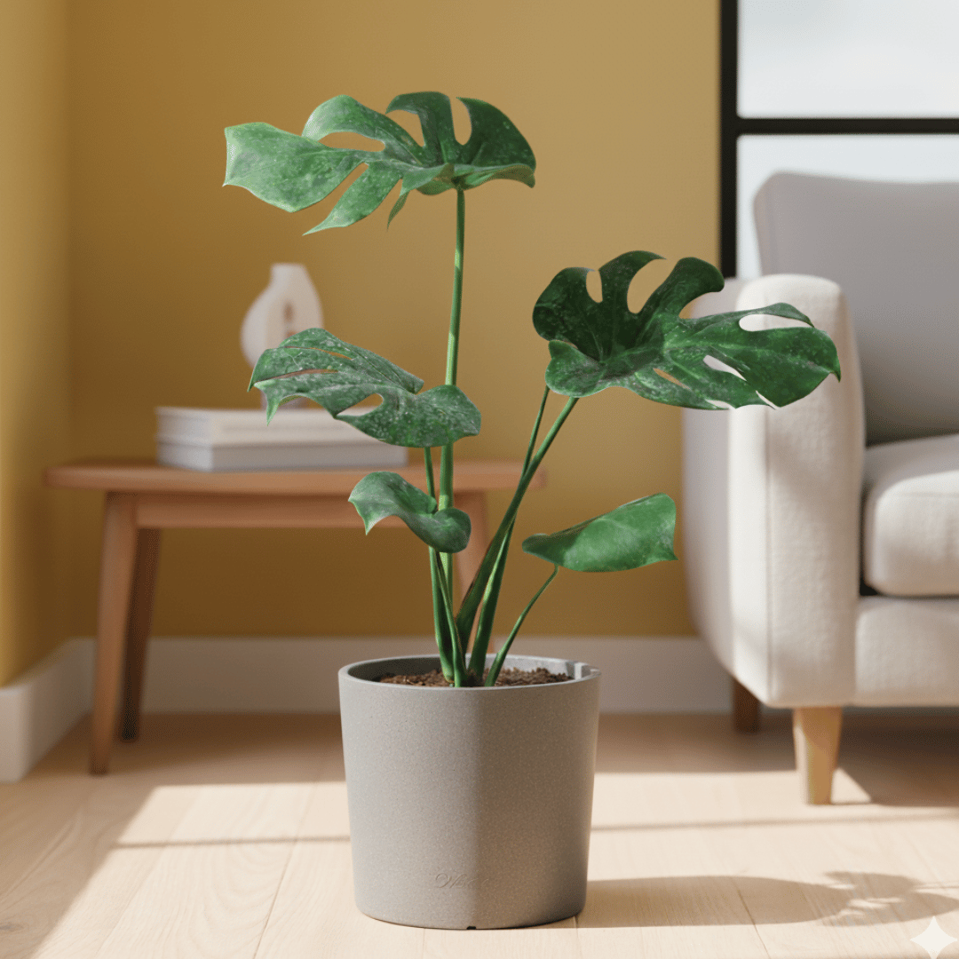 Monstera Deliciosa (~ 2 Ft) in 11 X 11 Inch Grey Premium Dochieo Fiberglass Planter