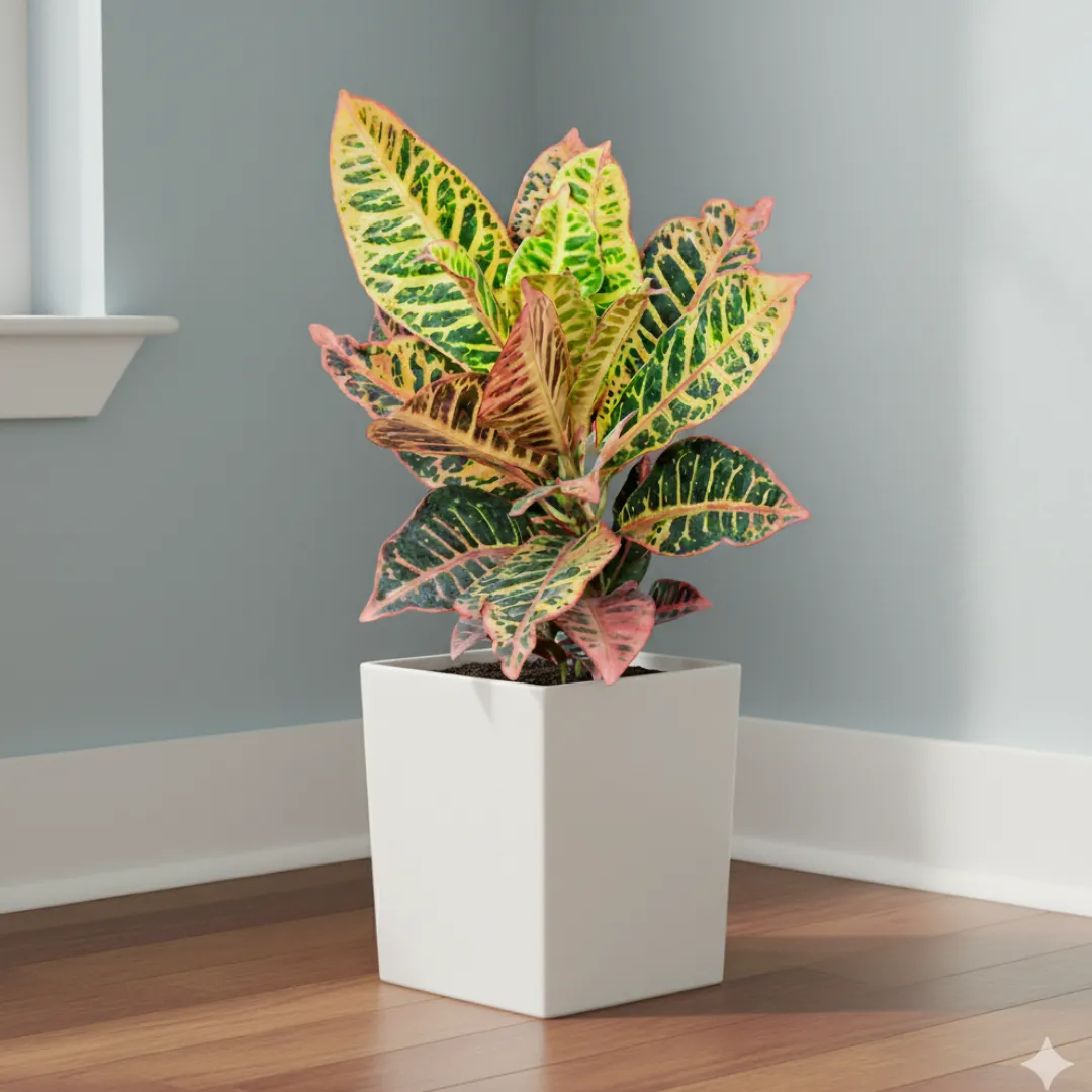 Croton Petra in 8 X 8 Inch White Premium Kyvos Fiberglass Planter