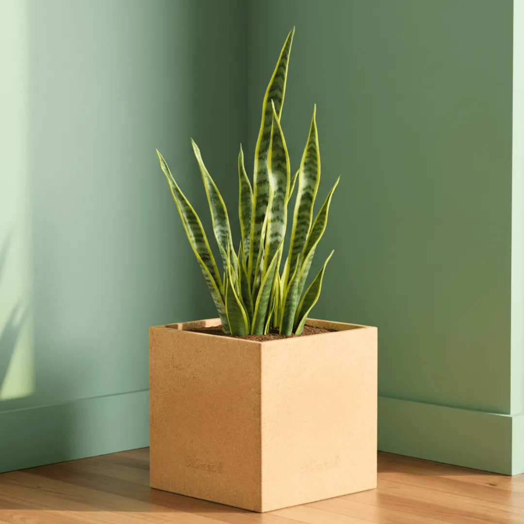 Snake Green Long  (~ 2 Ft) in 8 X 8 Inch Sandstone Premium Kyvos Fiberglass Planter
