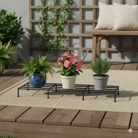 2 Ft (60 X 22 X 11 Cm) Single Step Black Lite Plant Stand | Anti Rust Powder Coated | Planter Stand for Living Room, Outdoor & Indoor Plants - 1 Pcs