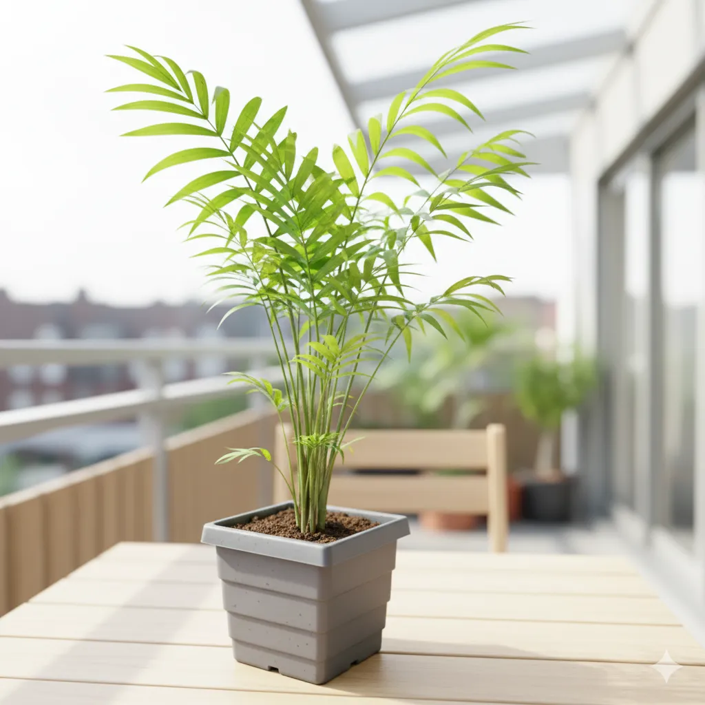 Chameadorea Palm in 4 Inch Grey Premium Orchid Square Plastic Pot