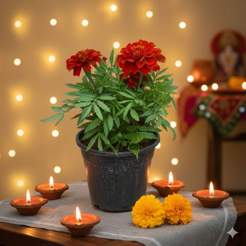 Festive Bloom - Marigold / Genda Red in 4 Inch Nursery Pot