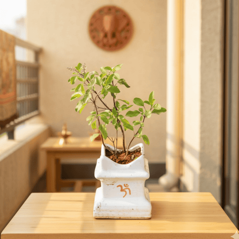 Tulsi / Basil in 5 Inch Tulsi Ceramic Pot (Any Colour)