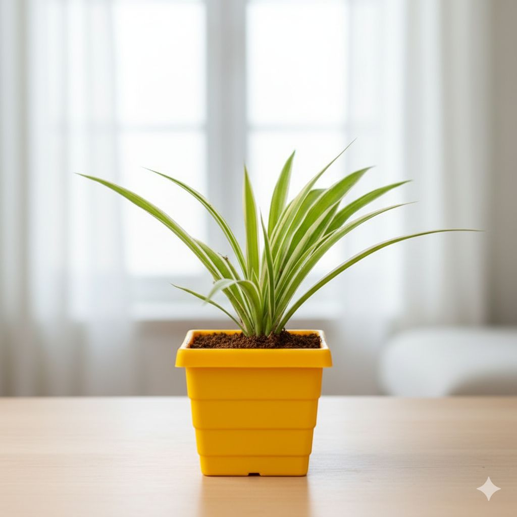 Spider in 4 Inch Yellow Premium Orchid Square Plastic Pot