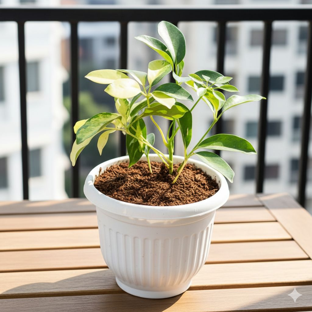 Schefflera Brassia in 8 Inch White Olive Plastic Pot