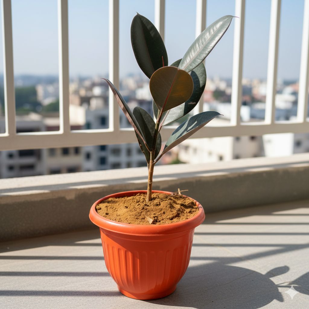 Black Rubber in 10 Inch Terracotta Red Olive Plastic Pot