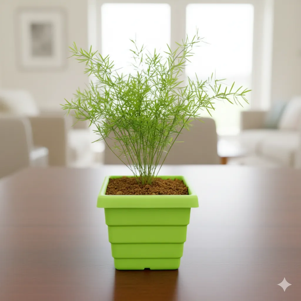 Aspara Grass in 4 Inch Green Premium Orchid Square Plastic Pot