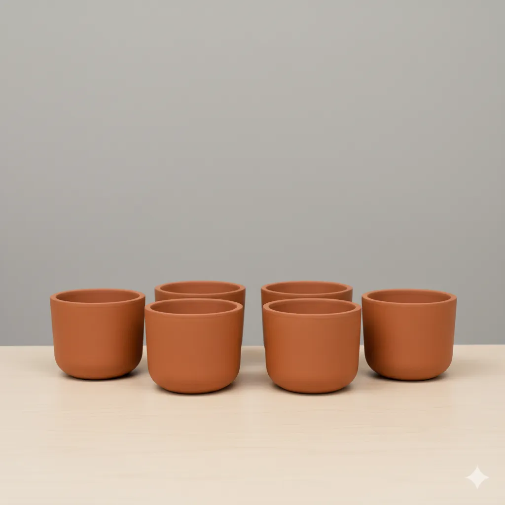 Set of 06 - 4 inch Aaroh Maati Pot - Modern Curved Handcrafted Appeal