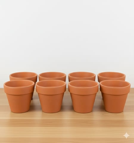 Set of 08 - 3 inch Dhara Maati Pot - Natural Clay Classic Look