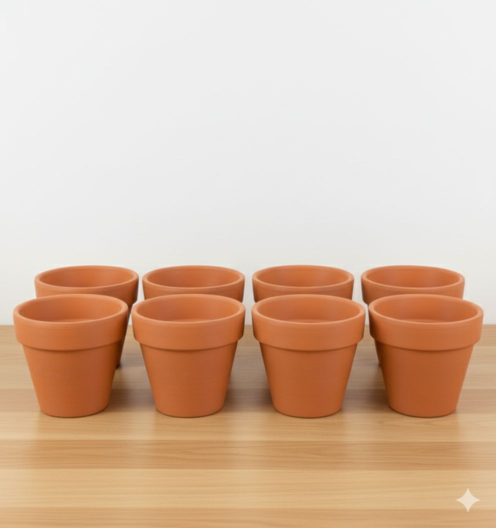 Set of 08 - 3 inch Dhara Maati Pot - Natural Clay Classic Look