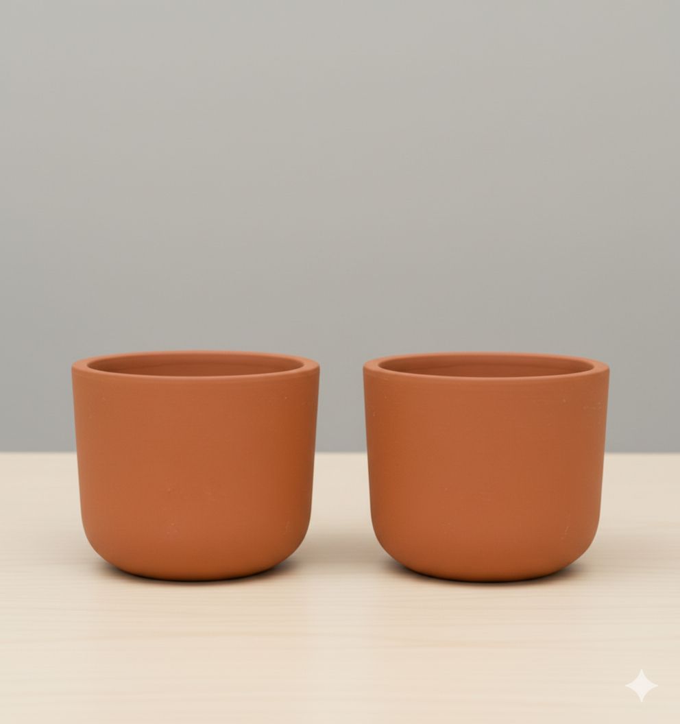 Set of 02 - 6 inch Aaroh Maati Pots - Bold Modern Design with Curve
