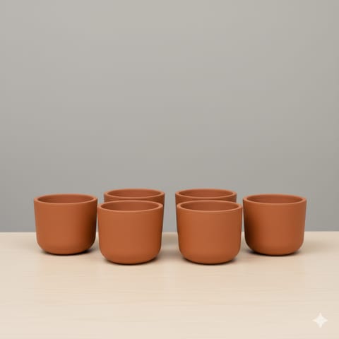 Set of 06 - 4 inch Aaroh Maati Pot - Modern Curved Handcrafted Appeal