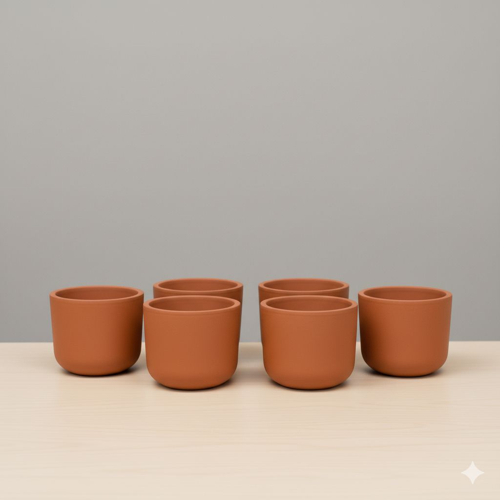 Set of 06 - 4 inch Aaroh Maati Pot - Modern Curved Handcrafted Appeal