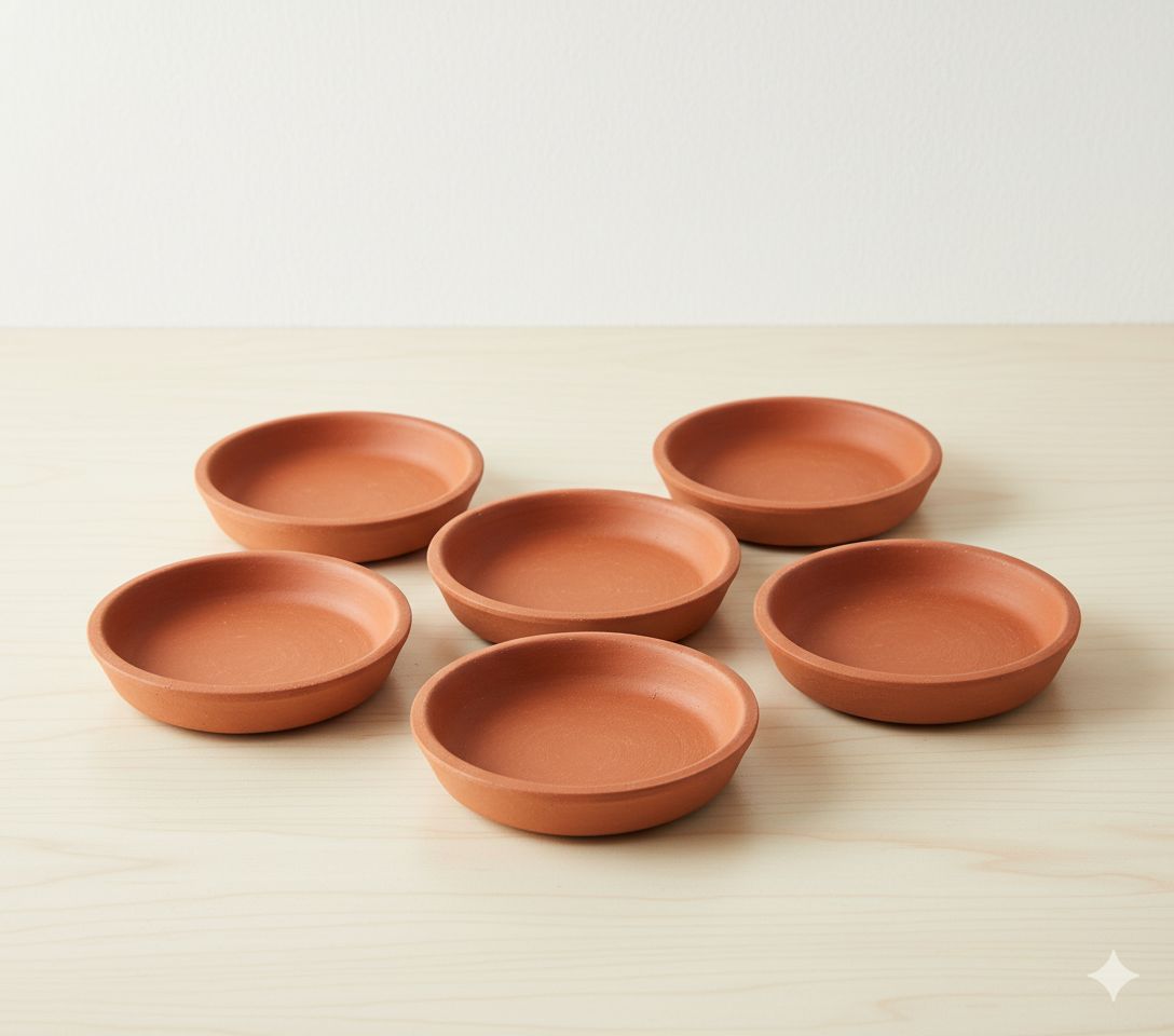 Set of 06 - 4 inch Aranya Maati Tray - Earthy Tone & Artisan Texture