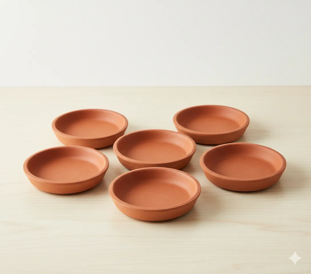 Set of 06 - 4 inch Aranya Maati Tray - Earthy Tone & Artisan Texture