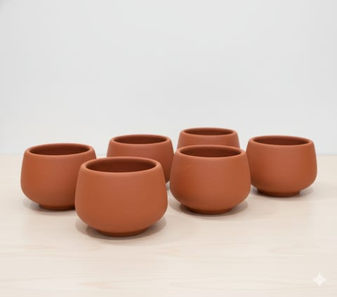 Set of 06 - 4 inch Bhoomi Bowl Maati Pot – Wide-Mouth Rustic Matte Beauty