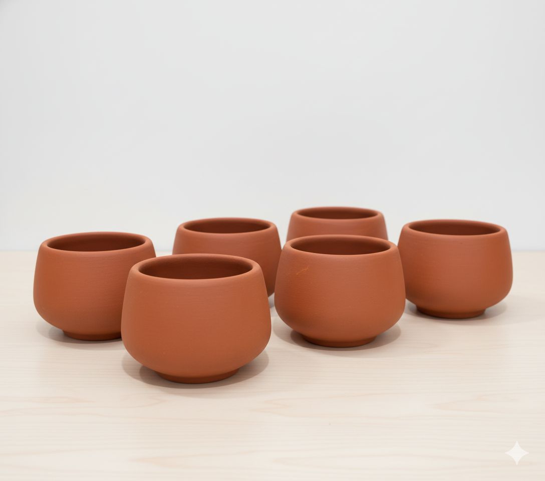 Set of 06 - 4 inch Bhoomi Bowl Maati Pot – Wide-Mouth Rustic Matte Beauty
